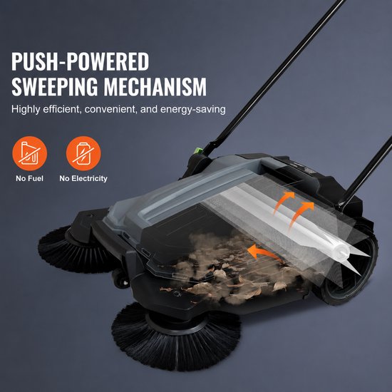 Handveegmachine - Handmatige Vloerveegmachine - Tuinveger voor Binnen en Buiten - 65 cm Veegbreedte - 19 Liter Opvangbak - Verstelbare Opvouwbare Duwbeugel - Kunststof en Metaal - Voor Oprit Garage Werkplaats en Terras — afbeelding 4
