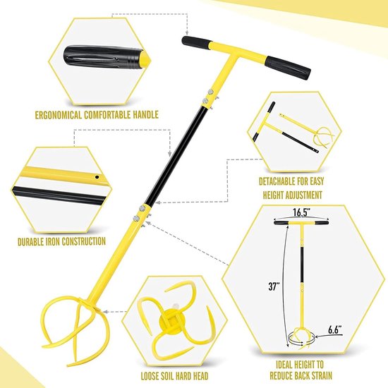 Handfrees Gereedschap - Bodemverluchter Tuin - Onkruid Verwijderen - Ergonomisch T-handvat - 94 cm Hoog - Grijs — afbeelding 2