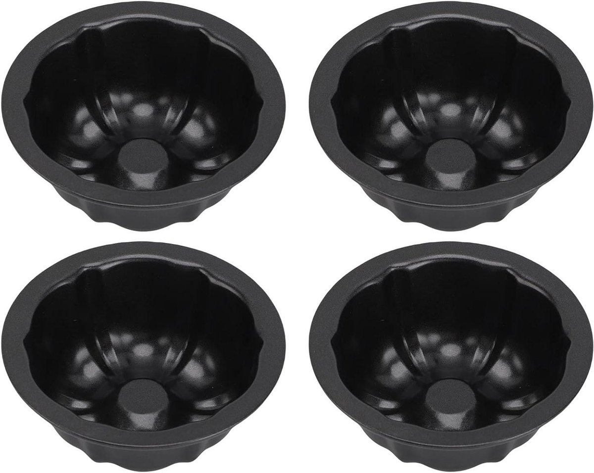 Mini Flan Vorm - Pudding Bakvorm - Desserts Maken - Anti-aanbak Laag - 4 Stuks 10cm - Zwart