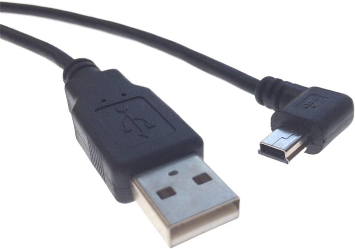 USB naar Mini USB kabel - OTG datakabel - Data overdracht - 90 graden gebogen - 228 cm - Zwart