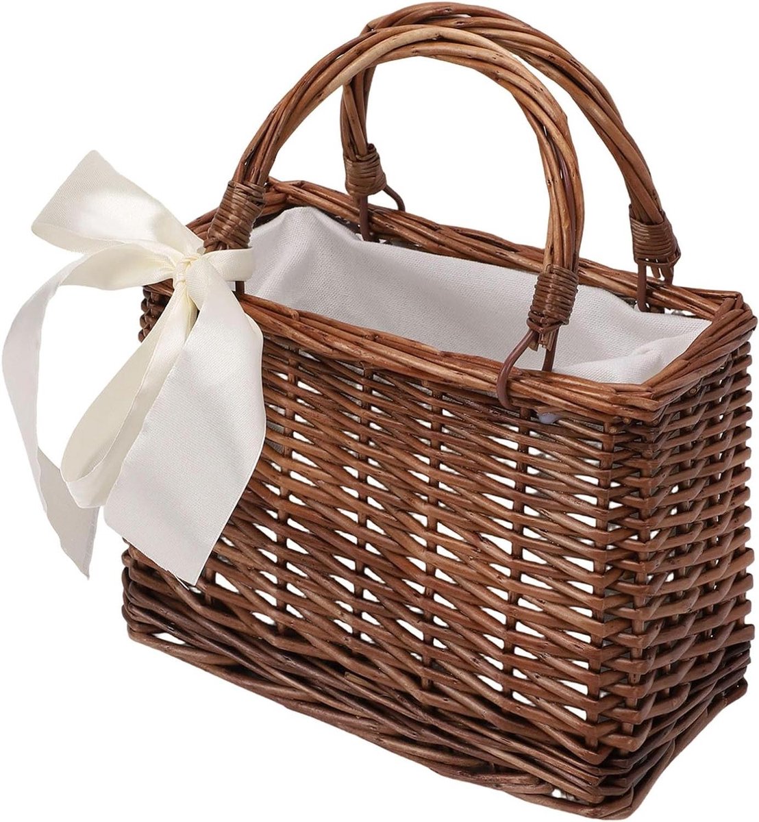 Geweven Handtas - Rotan Mand - Decoratieve Opslag - Handgeweven Design - 23x19x13 cm - Bruin