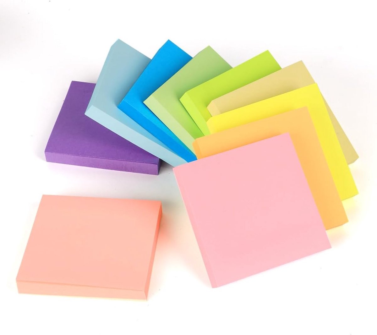 1000 Bladen Zelfklevende Notities, 76 x 76 mm, Super Plakbare Sticky Notes, Kleurige Bladwijzers voor Kantoor, Huishouden, School en Studie, 10 Kleuren, Ideaal voor Organisatie en Herinneringen