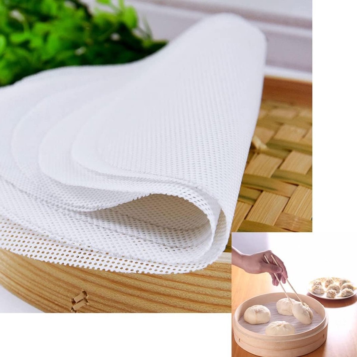 SnelShoppen - 5PCS Herbruikbare Antiaanbak Ronde Stoommat - Silicone Stoomkussen voor Dim Sum, Bakwaren, Keukenaccessoires - 20cm - Hygiënisch en Prak