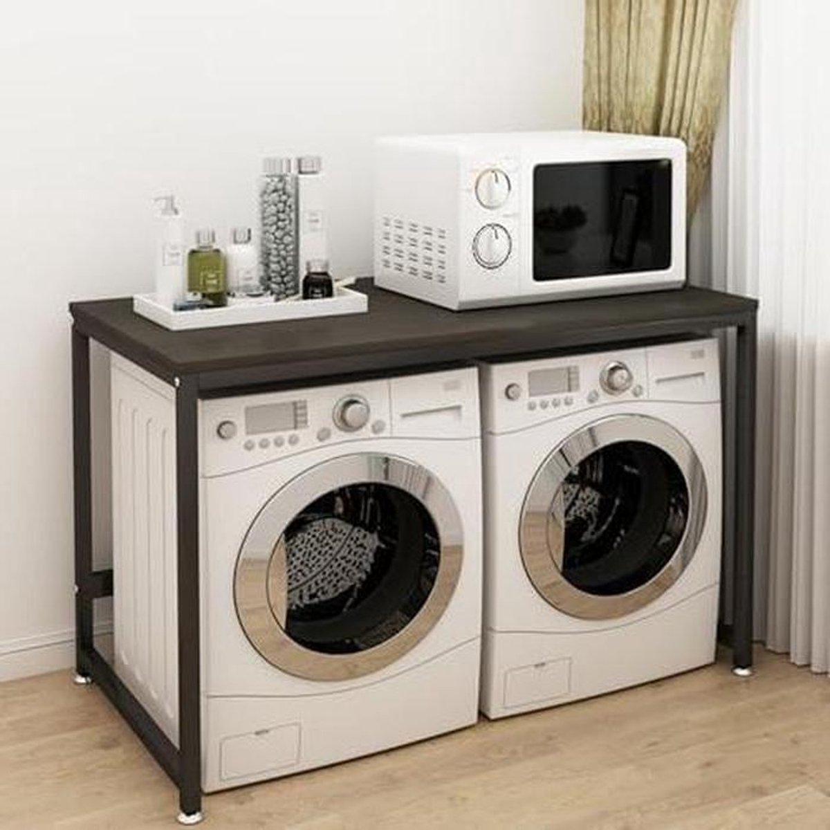 Dubbele Sto Kast - Wasruimte Rack - Wasmachine Droger - Hoge Belasting - 128x60x99cm - Wit