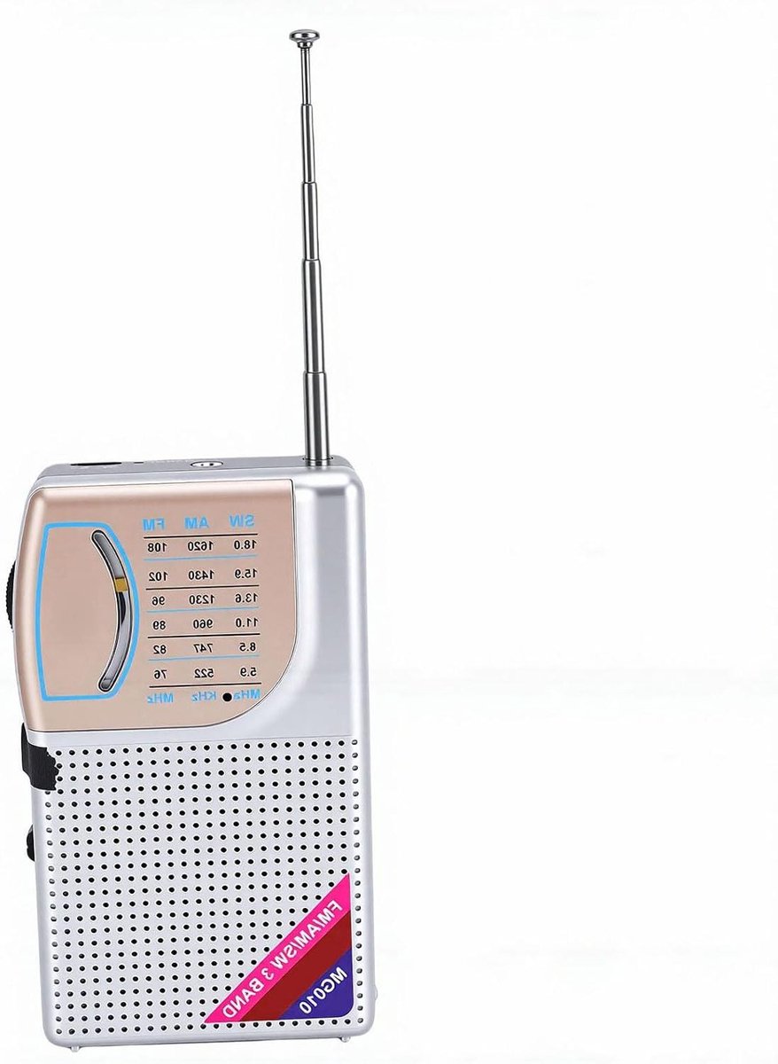Draagbare Radio - AM FM SW - Muziek Luisteren - Oplaadbare Batterij - 21 Cm Antenne - Zilver