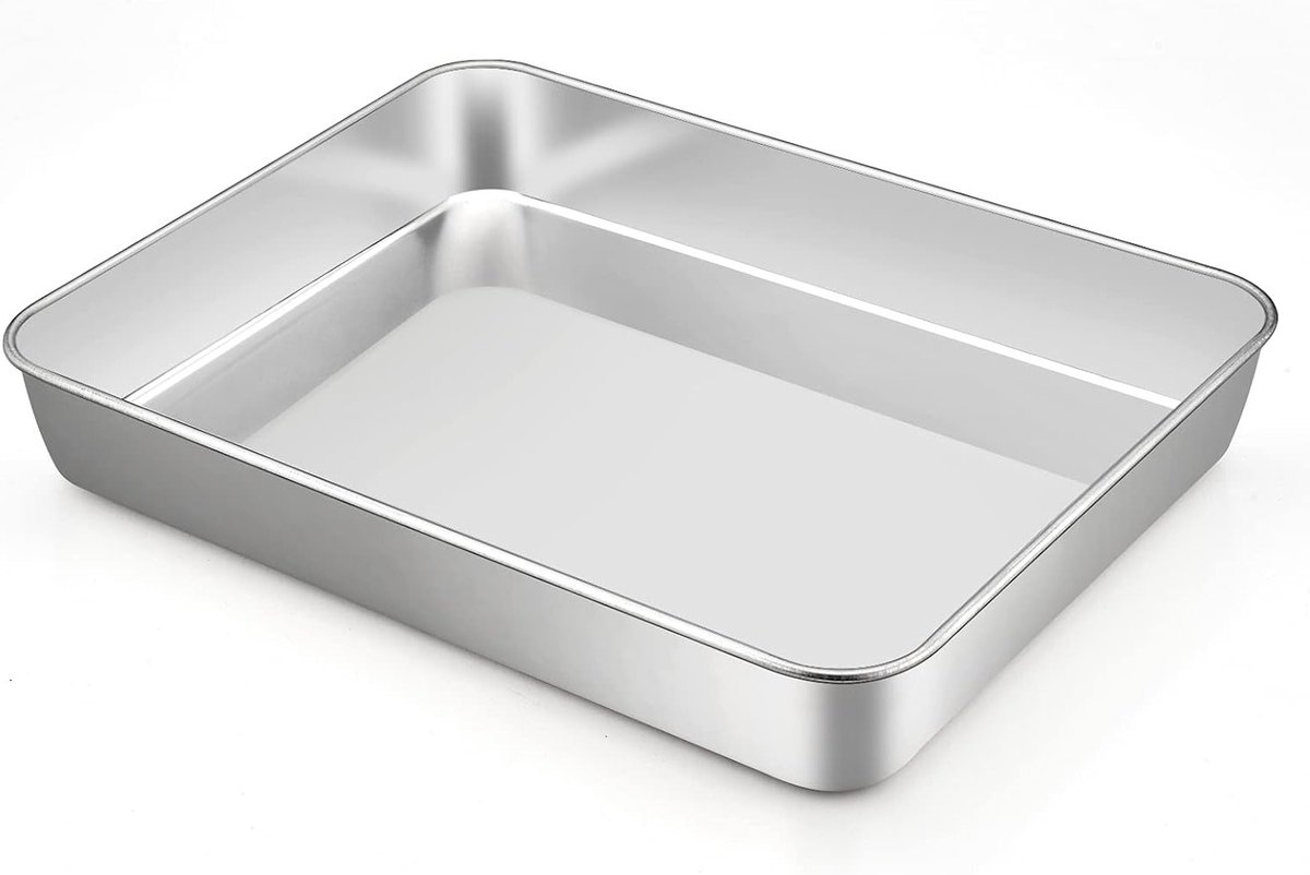 Roestvrijstalen bakplaat, rechthoekige bakvorm 31.5 x 24.6 x 4.8 cm, diep voor bakken, braden en serveren, vaatwasserbestendig en veilig voor gezondheid