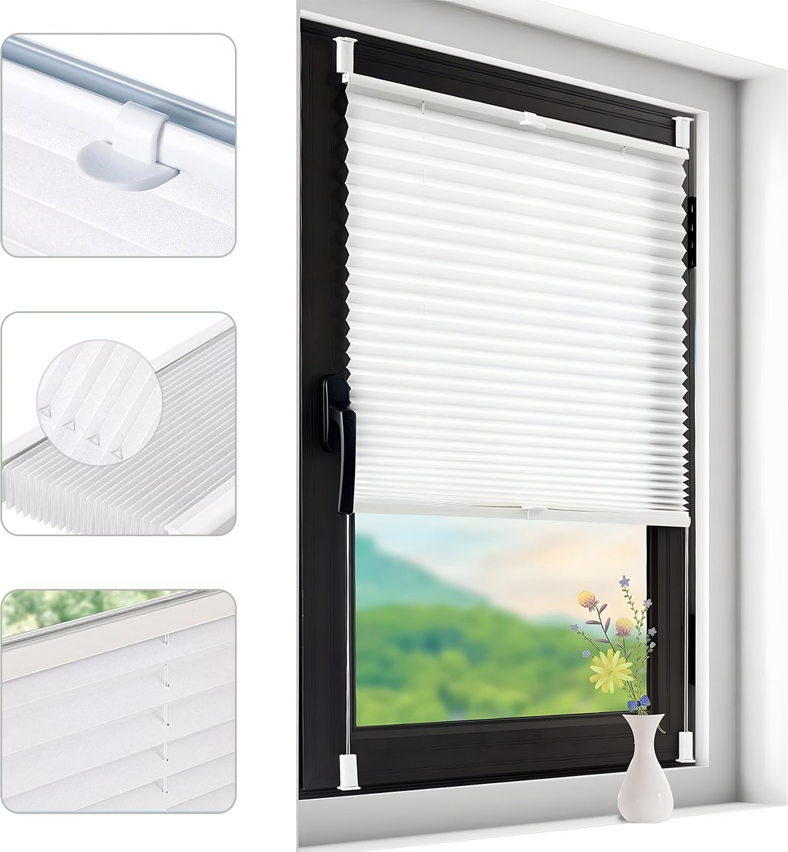 Plisségordijn Zonder Boren - Koordloos Plissé Gordijn - Zelfklevend & Lichtdoorlatend - Waterdicht Rolgordijn voor Badkamer, Keuken & Slaapkamer - Wit - 50×120cm – foto 8