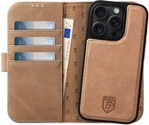 Rosso Elite Hoesje Geschikt voor Apple iPhone 14 Pro | Compatibel met MagSafe | Book Case en Back Cover | Magnetisch Uitneembaar | Echt Leer Beschermhoes met Pasjeshouder | Lichtbruin