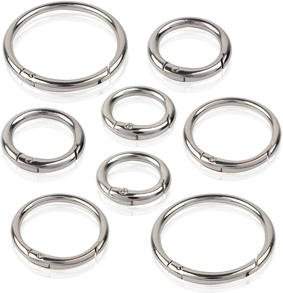 Dailygoods- Ronde Karabijnring - 8 Stuks - Zinklegering - 25/30/40/60 mm - Veersluiting - Geschikt voor Sleutelhanger/Draagtassen - Haak