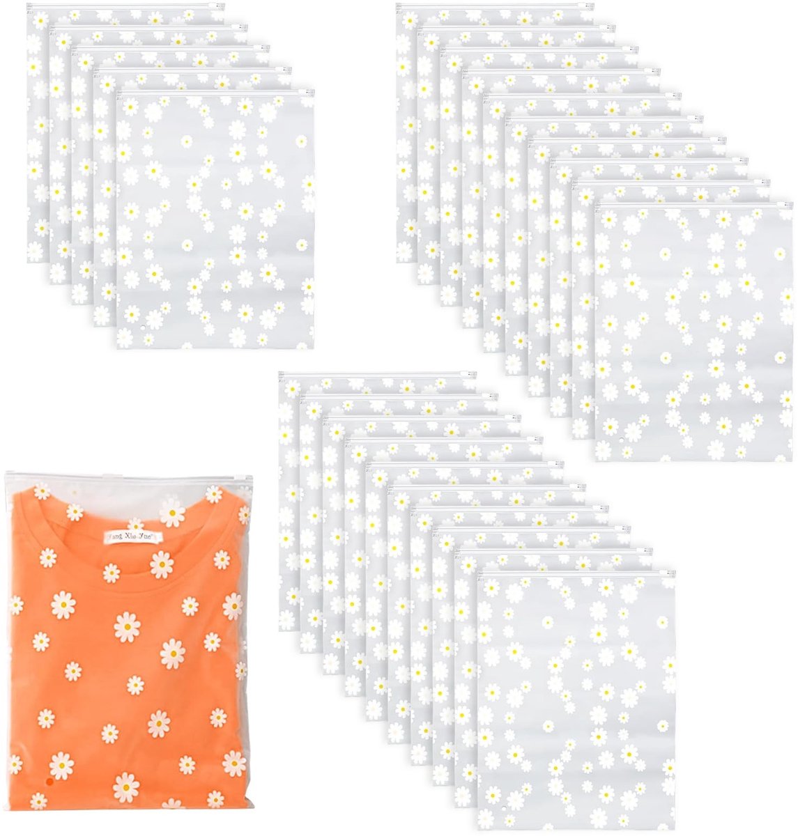 SMOAKEZ- Ritszakken 25 stuks - Waterdicht EVA-materiaal - Herbruikbaar - Semi-transparant madeliefjespatroon - Robuste ritssluiting - Geschikt voor kleding en cosmetica - Opbergzakjes