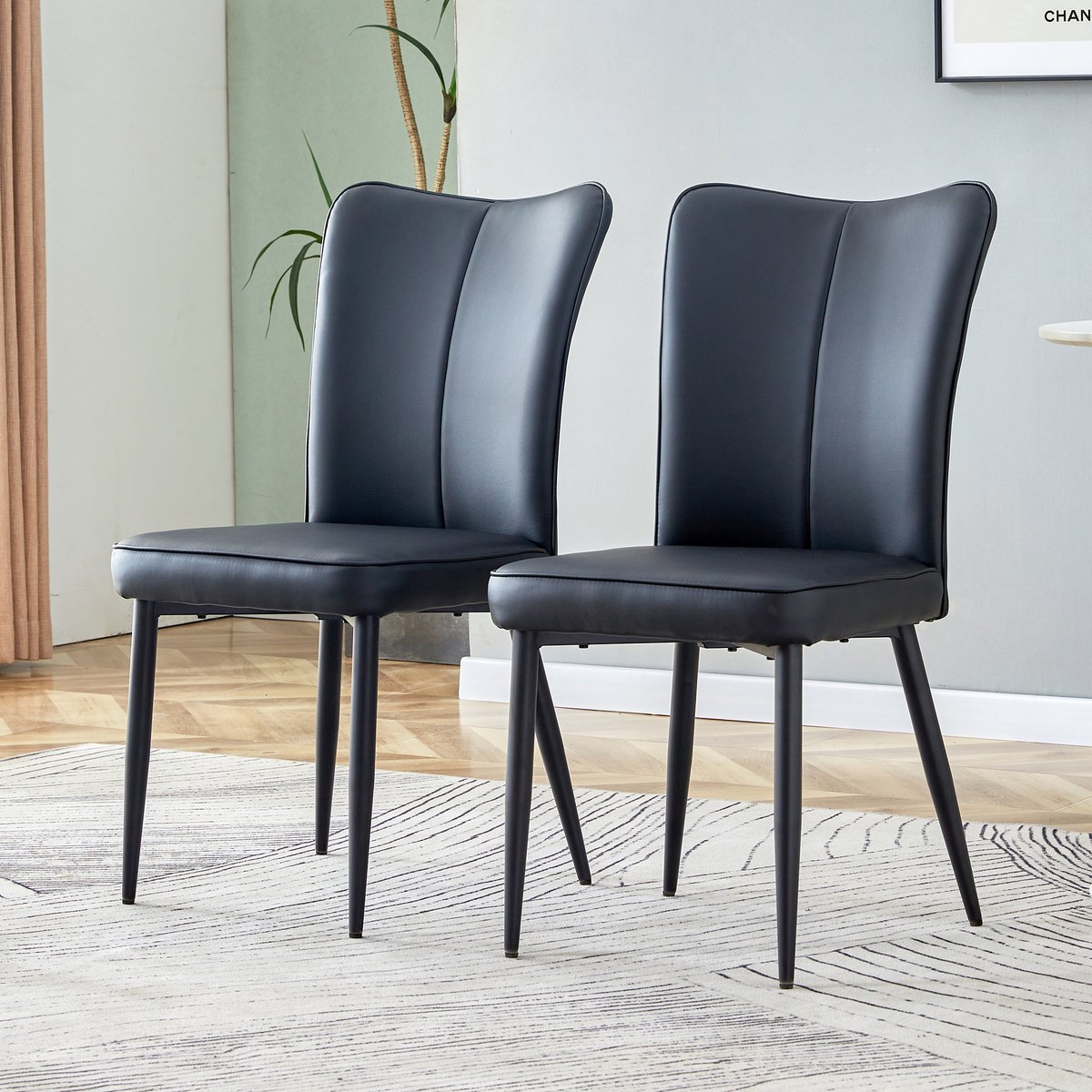 REDOM Eetkamerstoelen Set Van 2 - Ergonomische Rugleuning - Modern - Metaal En Imitatieleer - Zwart