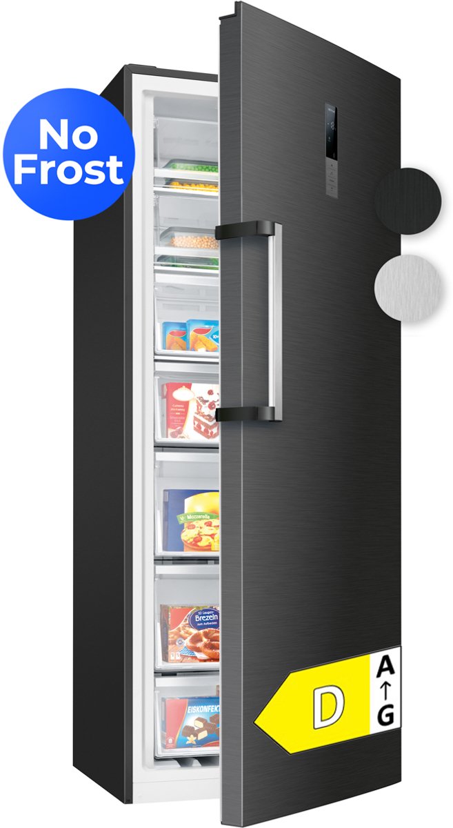 Bomann GSVS 7365 – Grote Vrijstaande Vriezer ook als Koelkast te gebruiken – Total No Frost - 380 liter inhoud - 186 cm hoog – 70 cm breed – Zwart – Energieklasse D