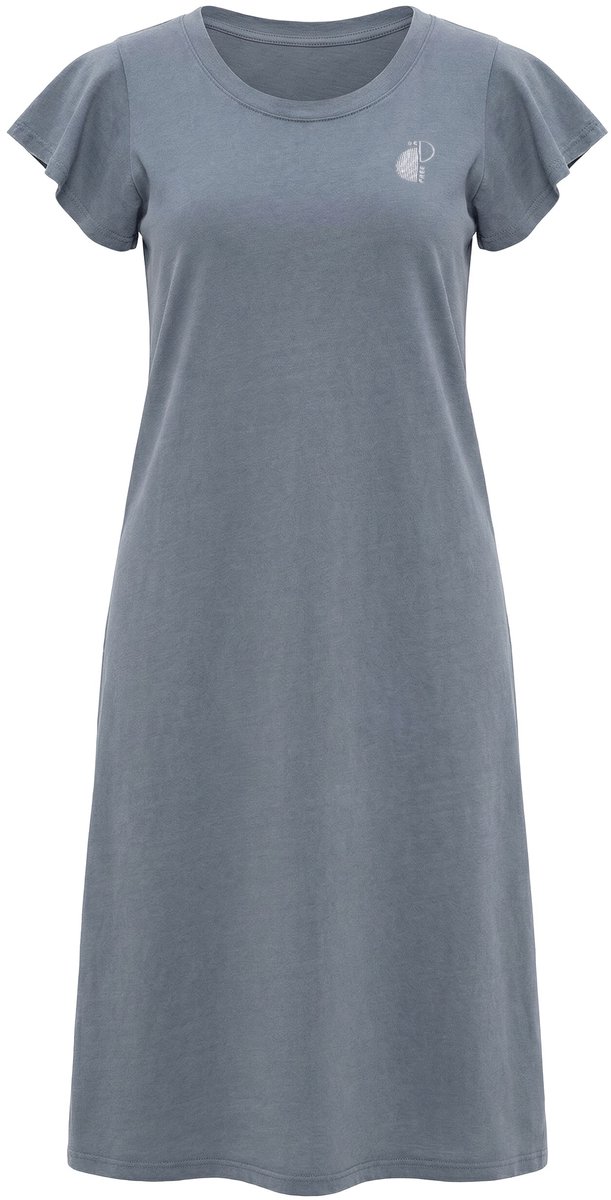 Ulla Popken Dames - Maxi-jurk borduursel A-lijn ronde hals volantmouwen - Grijs - Maat 46+