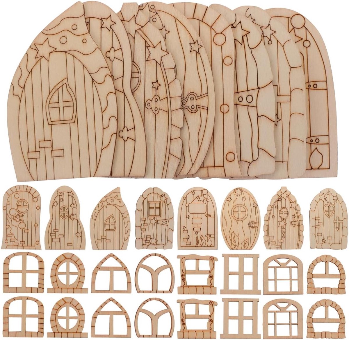 64-delige Set van Miniatuur Elf Deuren en Vensters voor Thuisdecoratie en Creatieve Projecten