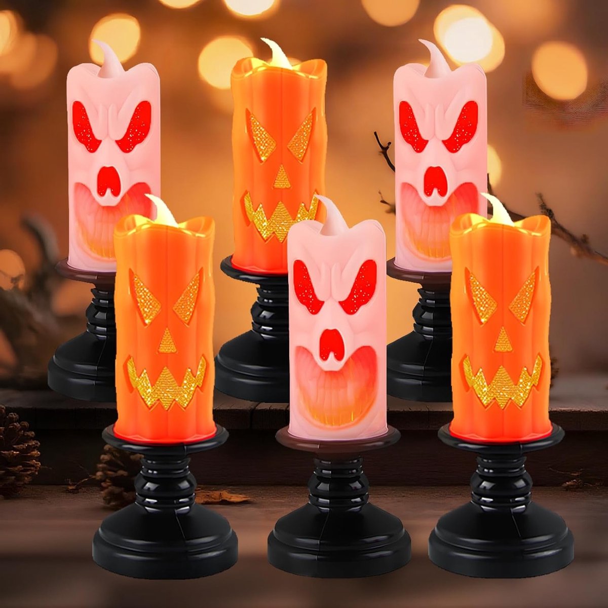 Halloween LED kaarsenhouder - Led Kaarsen - Halloween-Kaarsen - Nep Kaarsen - Halloween Decoratie - Halloween - Cadeau - Voor Open Haard, Feesten, Feestdagen, Halloween - 6 stuks