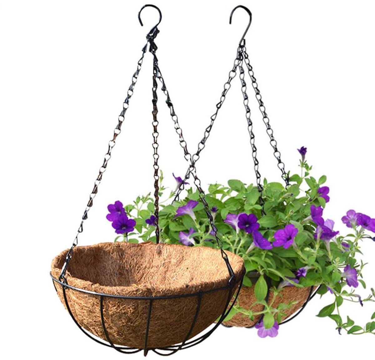 Dailygoods- Plantenbak Set van 2 - Hangende Plantenbakken - Metalen Mand met Ketting - 10 Inch - Kokosvoering - Voor Buiten Planten - Hangpot