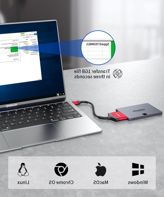 SATA naar USB 3.0 Adapter voor 2.5" Hardeschijven en SSD's, Ondersteunt UASP en Trim, Compatibel met Windows, MacOS, ChromeOS en Linux, Rood — afbeelding 4