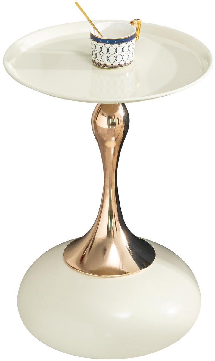 Merax Ronde Bijzettafel - Ø38 x 54 cm - Wit/Goud - Kleine Martini Tafel van Metaal - Voor Woonkamer - Slaapkamer - Balkon - Naast de Bank