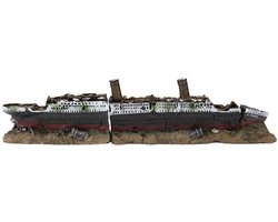 Dailygoods- Wrak Ornament - Hars Decoratie - Aquarium Boot/Schip - Veilig voor Vissen - Onderwaterwereld - Natuurlijke Omgeving 38.5x9x6cm - Aquariumdecoratie
