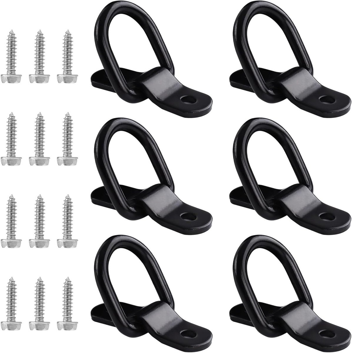 Zwarte D-Ringen voor Lashing - 6 Stuks Heavy Duty Bevestigingsogen voor Trailers, Auto's en Vrachtwagens - Ideaal voor Cargo Beveiliging en Lasten tot 400kg