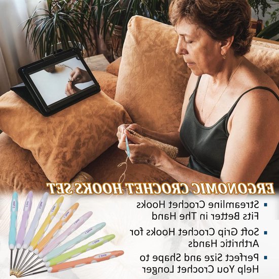 Ergonomische Haaknaalden Set van 9 Stuks, Ideaal voor Haken, Breien en Kantwerk, Geschikt voor Artritis met Comfortabele Grip en Lange Handgreep — afbeelding 4