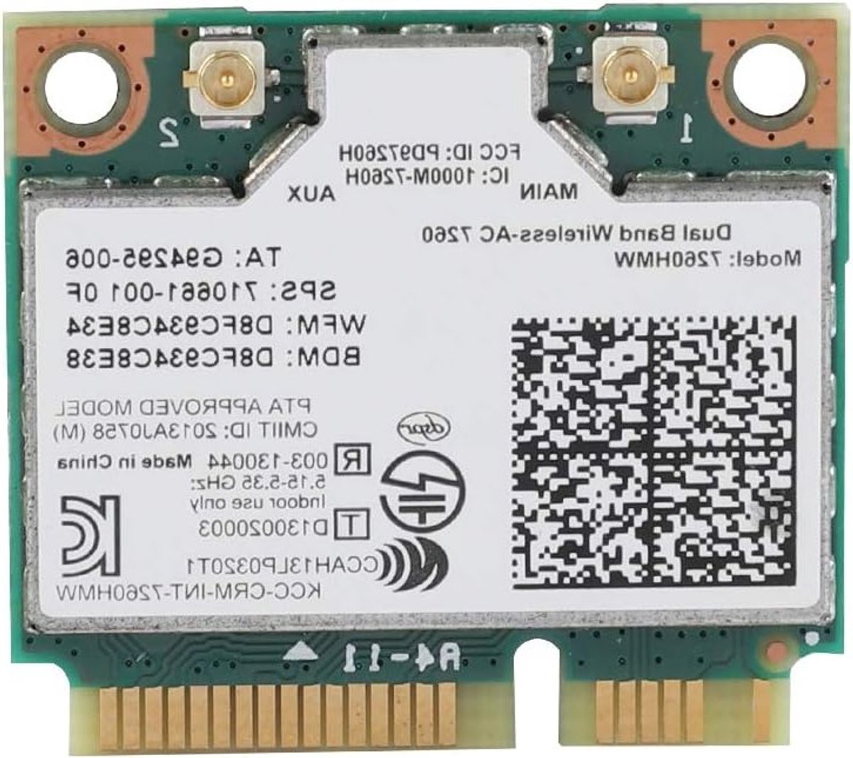 Dual-band Wifi Netwerkkaart 2.4G/5G met Bluetooth 4.0 voor Mini PCI-E Laptops