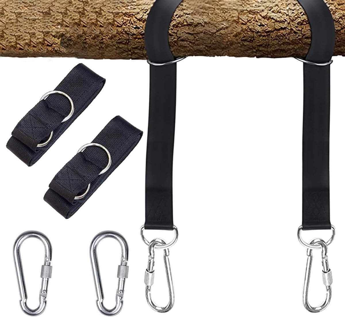 Set van 2 Swing Mounts, Buiten Hangmatriemen 2 x 30 cm met 2 Karabiners, D-Ring Set voor Hangmatten en Camping Schommels