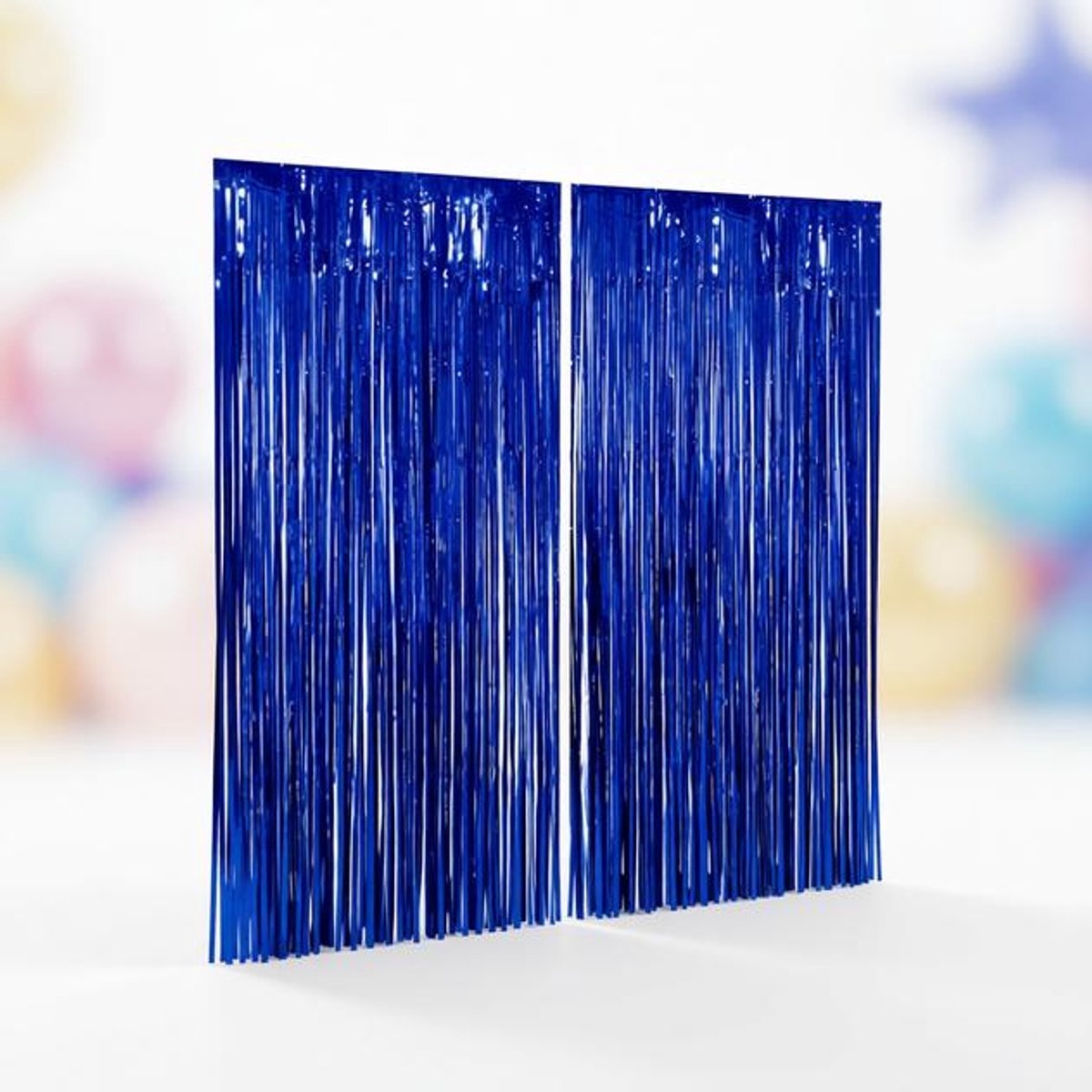 ElleMooi 2 Lametta Metalen Gordijnen Blauw - Folie Gordijn Achtergrond Ringgordijnen voor Verjaardag - 1 x 2,0 m