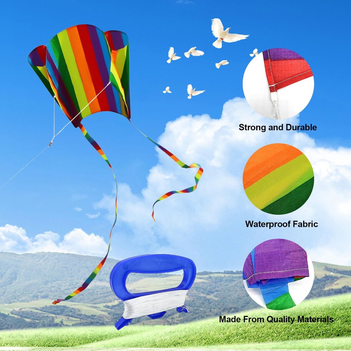 Dailygoods- Vlieger 2 Stuks - Regenboogvlieger - Kleurrijke Zakvlieger - Lange Staart - Strandspel Buitenactiviteiten - Geschikt voor Kinderen en Volwassenen - Vliegerspel