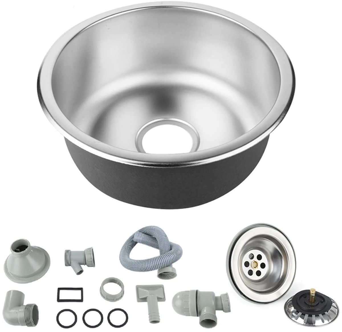 JHUBERS - Dailygoods Ronde aanrecht, spoelbak met enkele spoel, roestvrij staal 42 x 42 x 20 cm enkele spoel, ingebouwde, verzonke