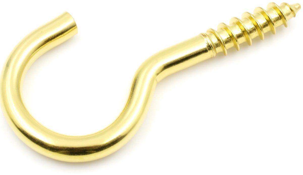 Dailygoods - Gebogen Schroefhaken Messing voor Wand en Plafond (10 stuks)