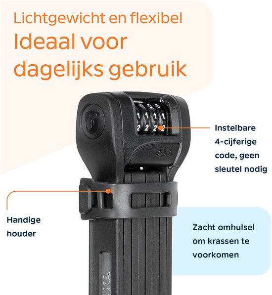 AXA Fold Lite C100 - Fietsslot - Vouwslot - Code sluiting - Voor elk type Fiets - Licht Gewicht - Met Houder - 100 cm lang - Zwart van AXA — afbeelding 3