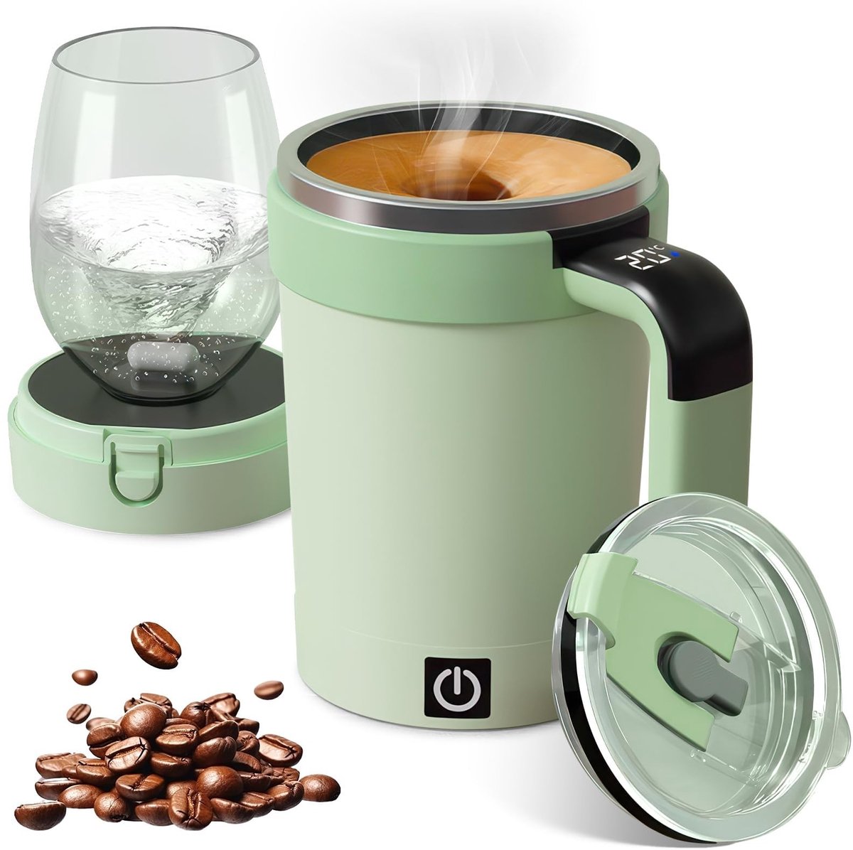 ZEYNOMAX- Roerbeker 380 ml - Automatische Magnetische Roerbeker - LCD-Touch Temperatuurweergave - Roestvrij Staal - Inclusief Rietjes - IPX7 Waterdicht - Koffiebeker