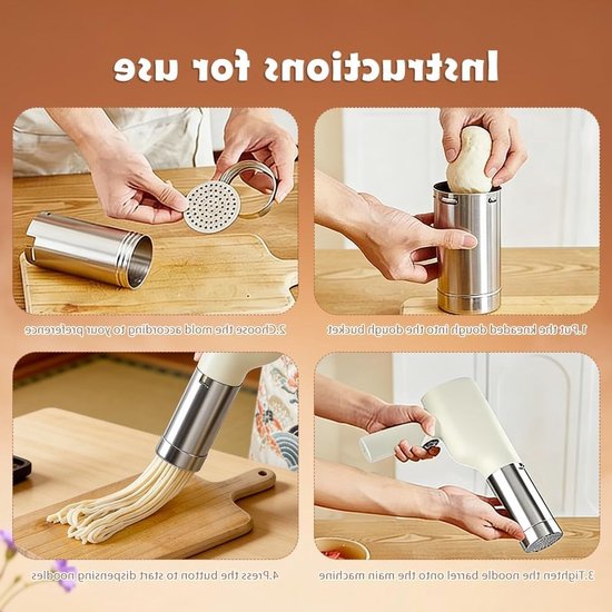 Draadloze handmatige pastamachine, draagbaar ontwerp, 40 W vermogen, 5 persvormen voor verse pasta en spaghetti maken — afbeelding 4
