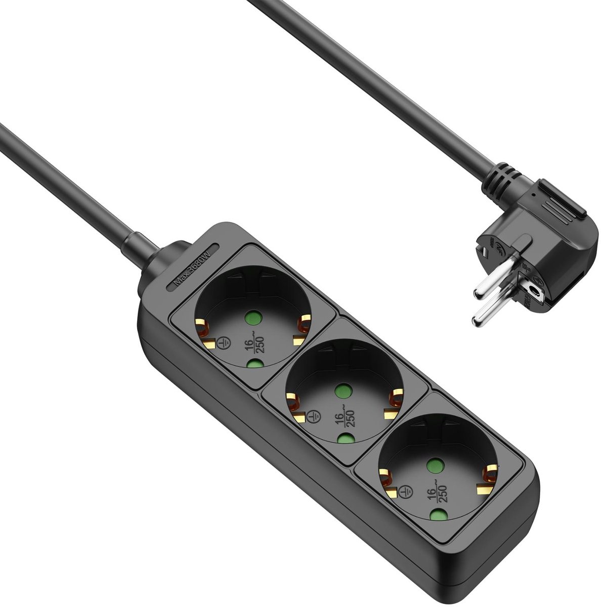 Stekkerdoos - 3-voudig - Zwart - 5 meter - Allteq