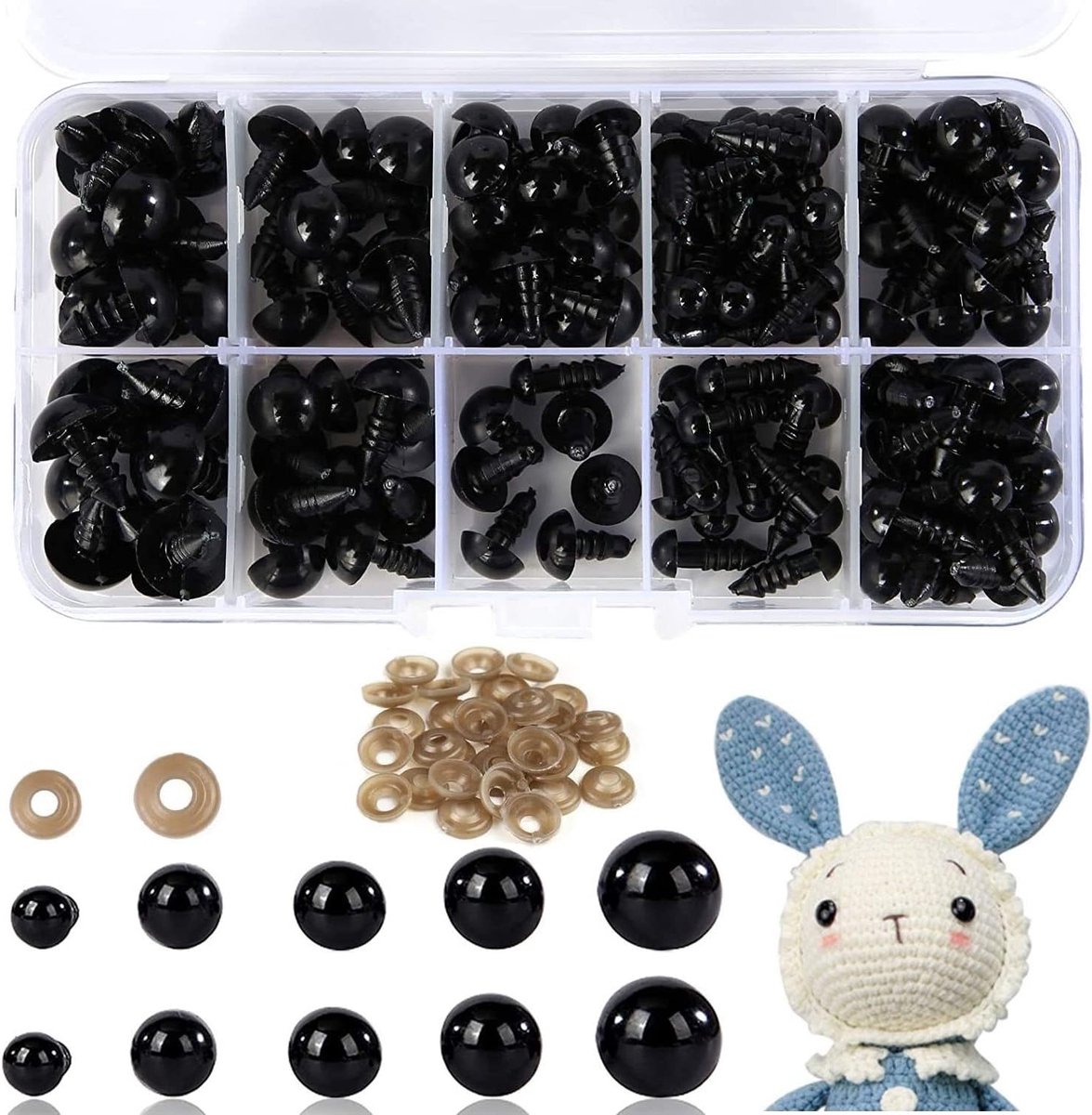 Kunststof Knopenogen voor Gehaakte Dieren - 100 Stuks, Perfect voor Pluche Dieren, Poppen en Teddyberen, Beschikbaar in 6-12mm