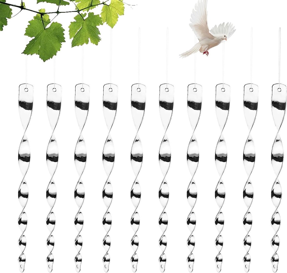 Set van 10 Reflecterende Vogelafschrikking Staven 29,5 cm - Effectieve Windspiralen voor Balkon Decoratie en Vogelbestrijding met Reflecterende Eigenschappen