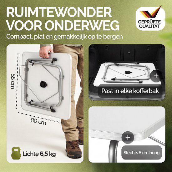 Casaria Campingtafel - Inklapbaar Verstelbaar 80 x 55 cm - Zilver Wit van Casaria — afbeelding 3