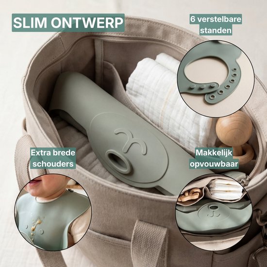 Broemba Siliconen Slabbetjes met Opvangbak - Set van 2 Stuks - Slabber voor Baby - Opvouwbare Slab - Groen / Blauw van Broemba — afbeelding 4