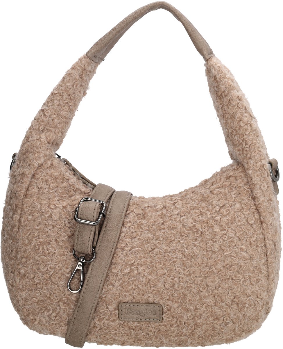 Beagles Nancy Handtas - Teddy Look - Verstelbare Schouderband - Damestas - Casual Tas - Ritssluiting - Crossbody - Taupe
