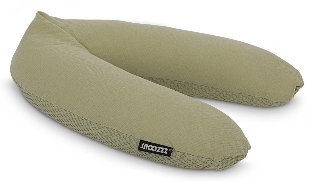 Snoozzz Voedingskussen Premium Kwaliteit - 185 cm – Microparel Vulling – Luxe Draagtas – Wasbare Hoes - Wafel Amande