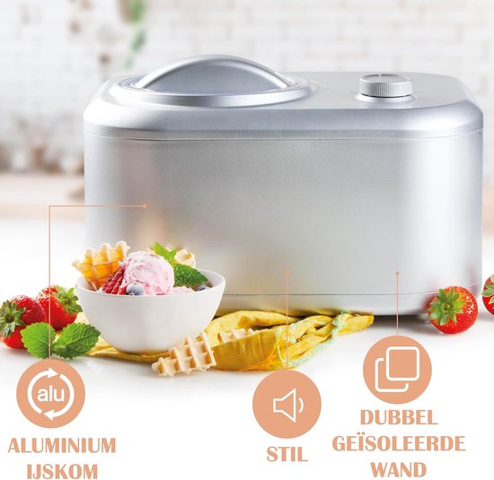 IJsmachine met Compressor - Zelfvriezend apparaat - Zelf ijs maken - Ingebouwde vriesfunctie - 1 liter - Zilver — afbeelding 3