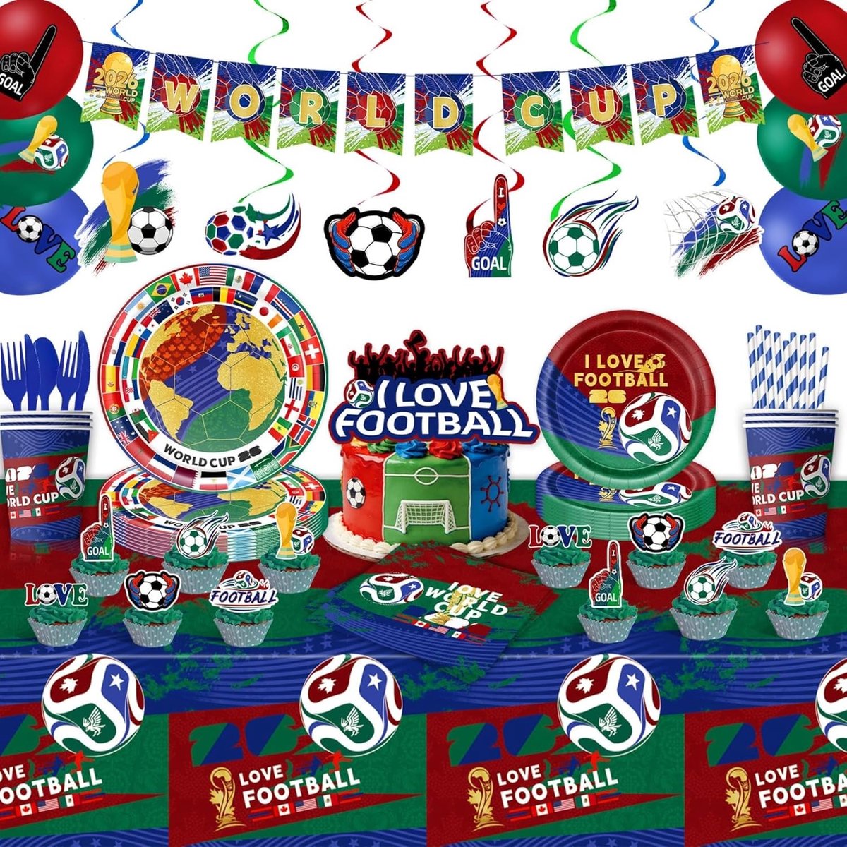 Serviesset - Voetbalfeestartikelen - 14-Delige set - Geschikt voor Feestdecoratie