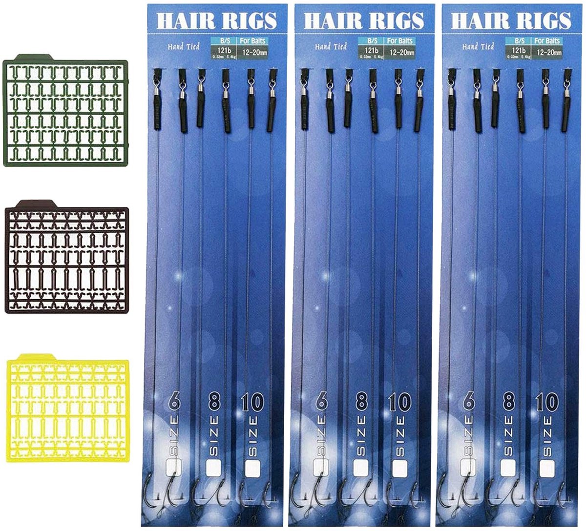 Dailygoods- Karpervisuitrusting Set - 18 Stuks Haaksystemen - 3 Maten Haken 6#/8#/10# - Boilie Aas Stoppers - Hoog Koolstofstaal - Sterke Corrosiebestendigheid - Visgerei
