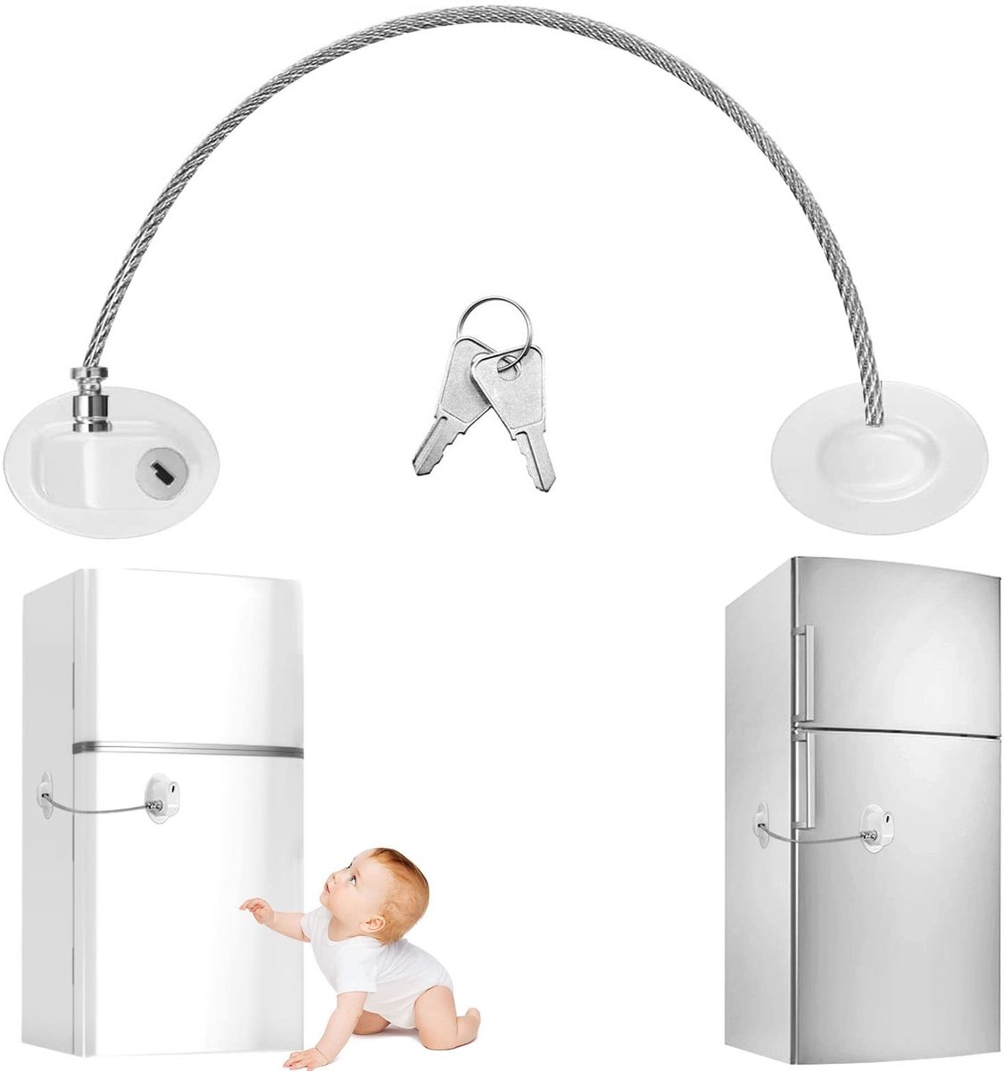 Dailygoods- Koelkastslot met sleutel - Kinderbeveiliging - Veiligheidsslot voor kasten - Universeel voor koelkasten/laden - Duurzaam PPA/roestvrij staal - Eenvoudige installatie zonder boren