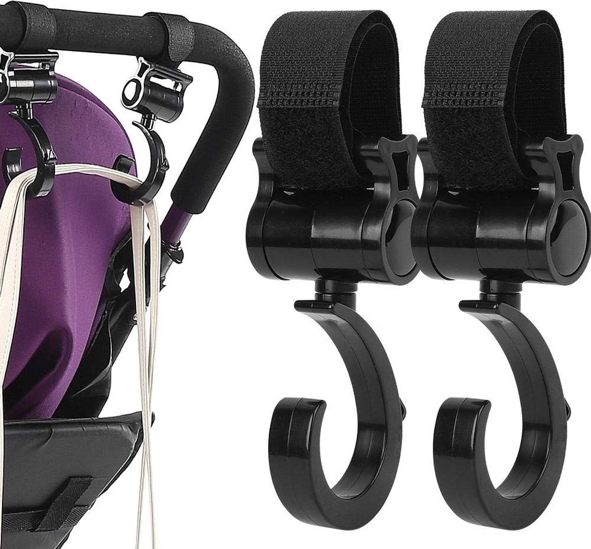Dailygoods- Buggyhaak Zeer Sterk - Universele Kinderwagenhaak - Handtassen/Luiertassen - Boodschappentassen/Speelgoed - Eenvoudig te Installeren - Geschikt voor 99% van de Kinderwagens