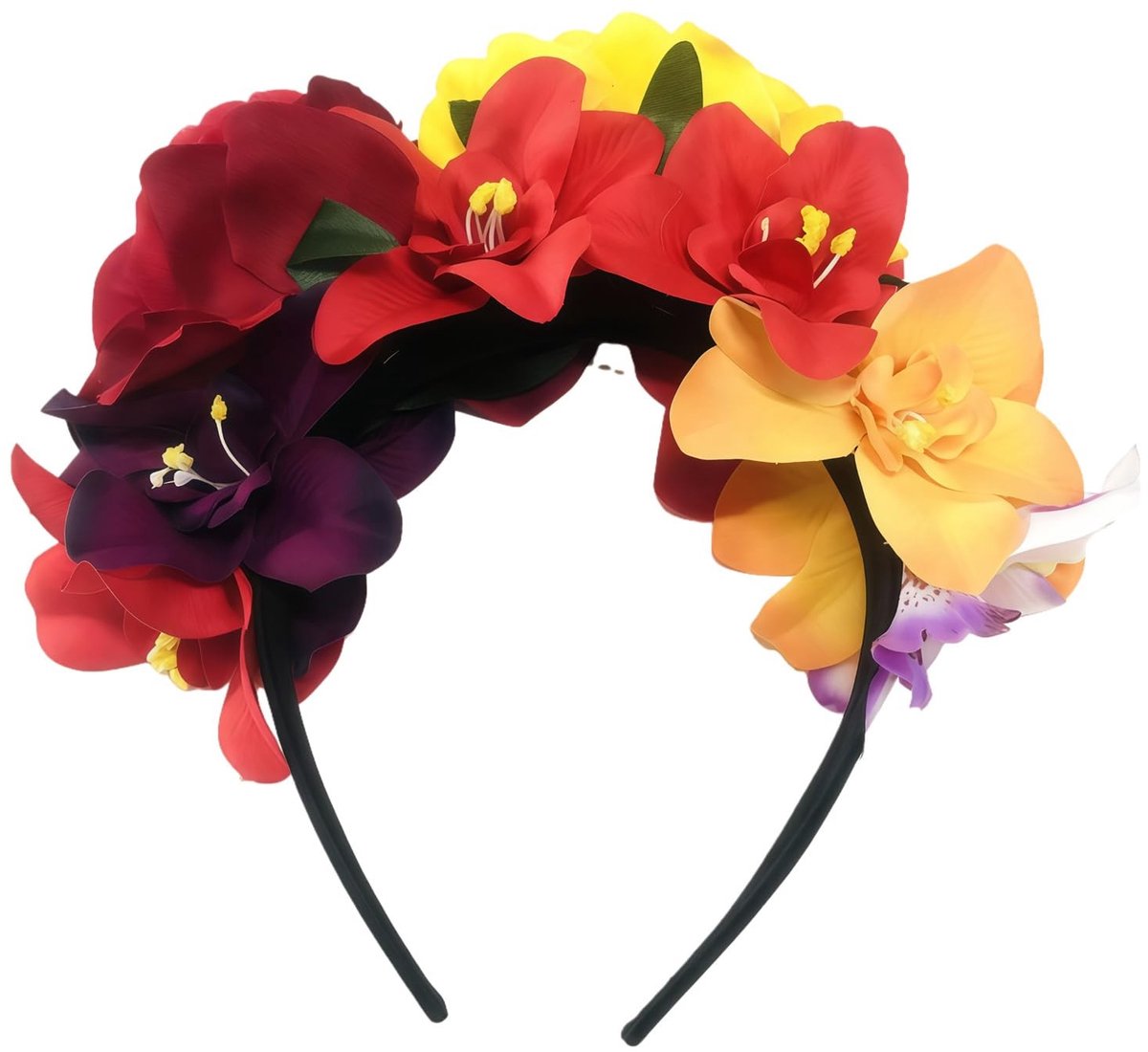 Dailygoods- Bloemenhaarband Levendige Mix van Rozen/Orchideeën - Kunstmatige Bloemen - Hoofdband Dames - Feestelijke Accessoires - Comfortabel en Lichtgewicht - Ongeveer 13 x 12 cm