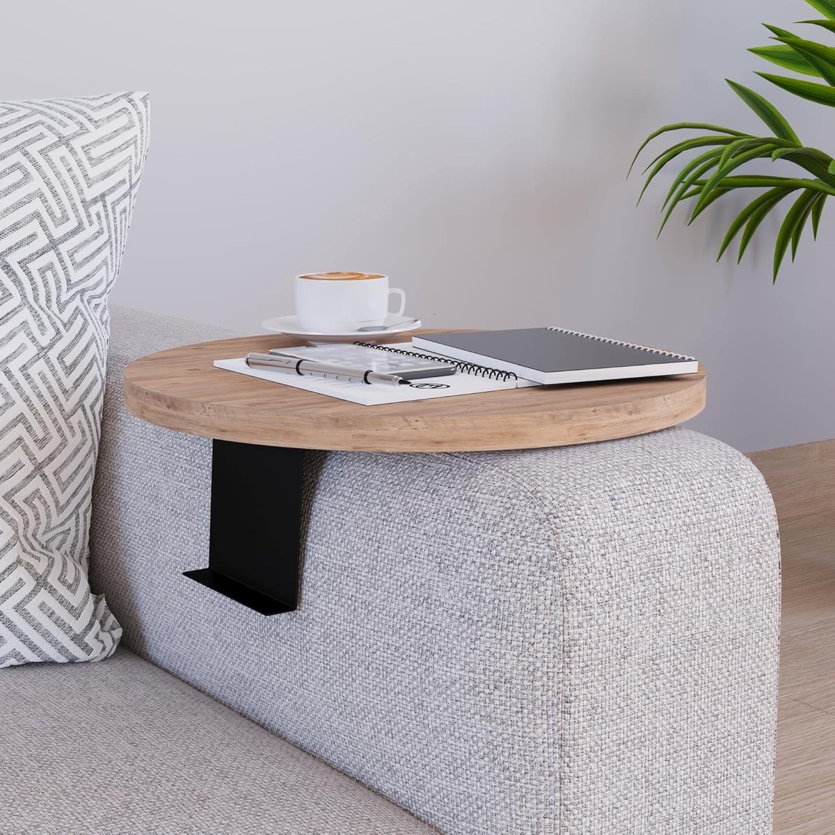Armsteun Tafel - Bank Tafel - Drankjes Plaatsen - Verstelbare Beugel - Ø 34 cm - Houtkleur