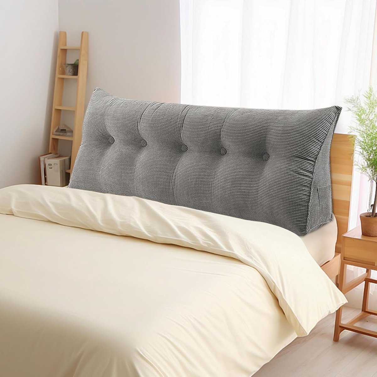 Lumbo-cushion met zijzak, afneembare wasbare cover, 160 x 50 x 20 cm, grijs