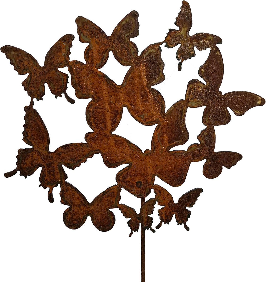 Tuinsteker decoratie - Roestlook beeldje - Tuin aankleden - Robuust metaal - 60 cm lengte - Zwart vlinder